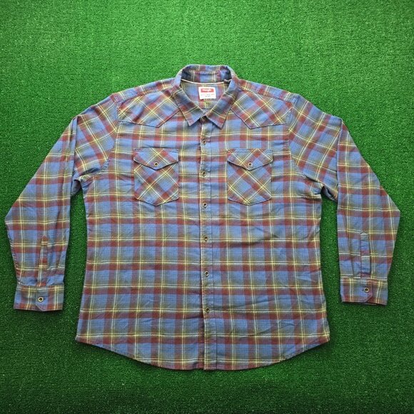 Wrangler Shirt Mens 2XL Plaid Flannel‎ Button Up Long Sleeve Western Cowboy - Picture 1 of 7